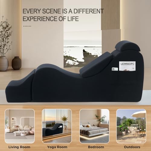 Ergonomic Yoga Chaise Lounge Chair with Ottoman, Headrest, and Lumbar Pillow