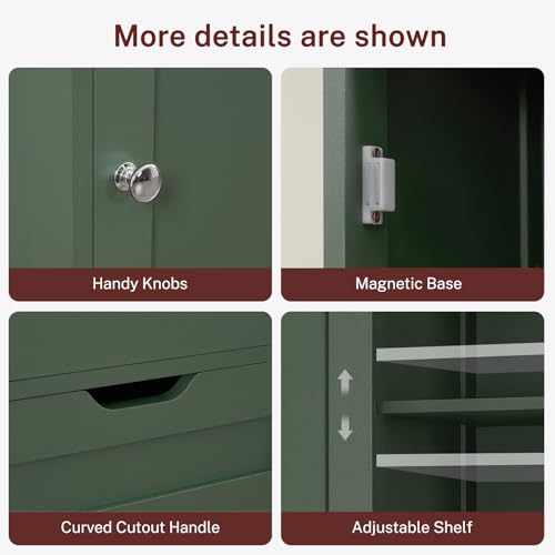 Tall Narrow Bathroom Storage Cabinet with 2 Doors and 1 Drawer, Forest Green