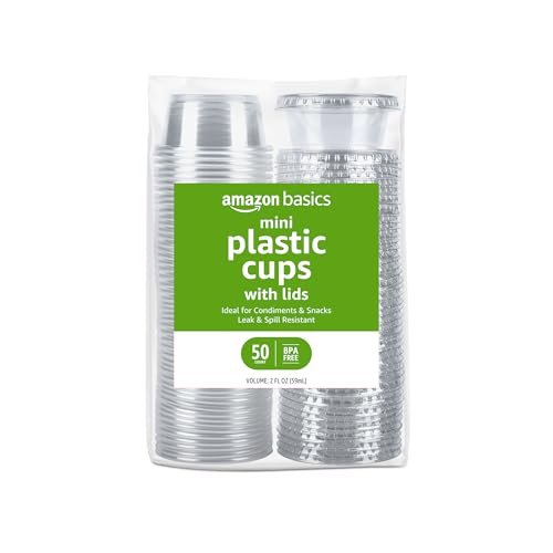 Amazon Basics Disposable Plastic Portion Cups with Lids, 2oz, 50 Pack