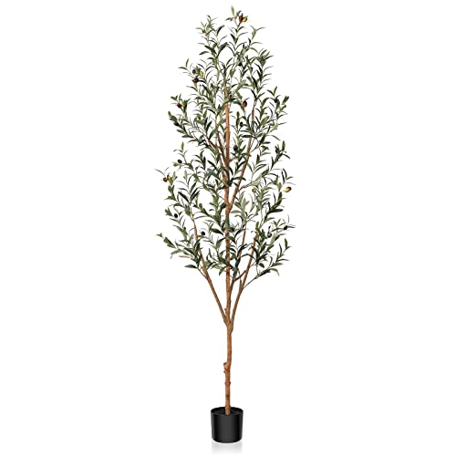 6FT Artificial Olive Tree with Real Wood Trunk & Silk Leaves