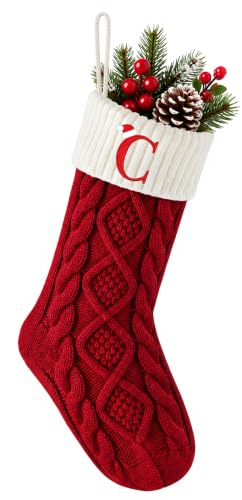 Edoneery 18 Inch Knit Christmas Stocking with Initial Letter, Red & White - Fireplace Decor