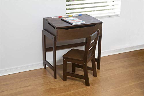 Kids Slanted Top Desk and Chair Set with Chalkboard Surface, Walnut Finish