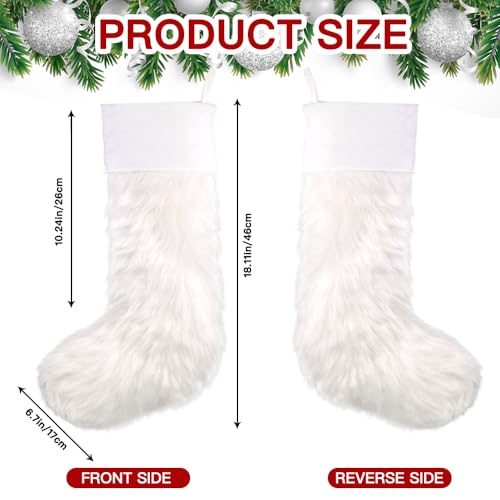 White Christmas Plush Stockings Set of 4 - 18 Inch Faux Fur Holiday Decor