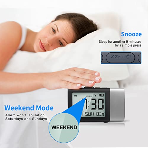 Digital Projection Alarm Clock with Ceiling Display and Weekend Mode