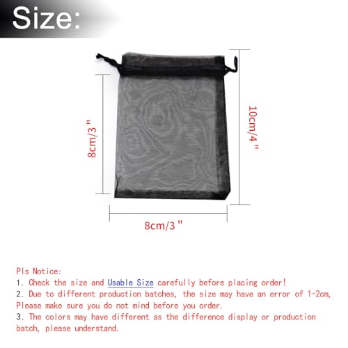 100-Pack Small Black Organza Drawstring Gift Bags - 3x4 Inch Mesh Pouches