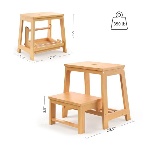 BEKVEM Large 17.3-inch Foldable Bamboo Step Stool with Wide Surface, Supports 350 lbs