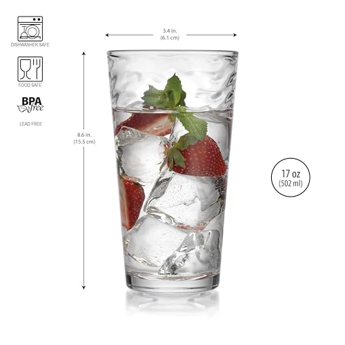Glaver's 17 Oz Highball Glasses Set of 10 - Durable Tempered, Dishwasher Safe, Lead & BPA Free Drinkware