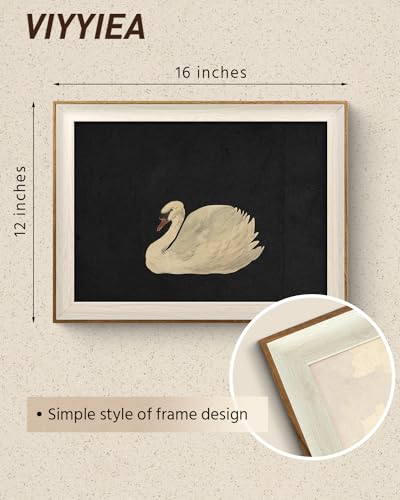 Swan Canvas Wall Art, Vintage Framed Painting for Living Room, 16x12 Inch