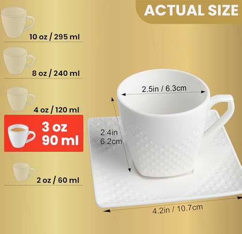 FUOCCI 6-Piece Turkish Coffee Cup Set 3 oz Porcelain Espresso & Saucer
