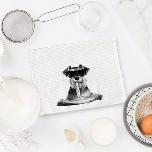 Funny Schnauzer Dog Kitchen Towels Set of 2 - Decorative Pasta & Fruit Bowl Hand Towels for Home & Gift