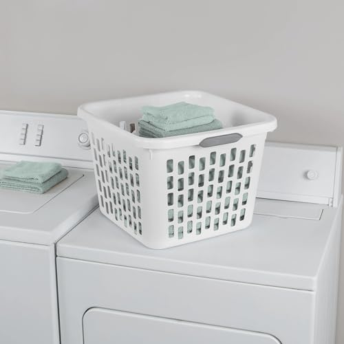1.5 Bushel Square Plastic Laundry Basket with Comfort Grip Handles, White
