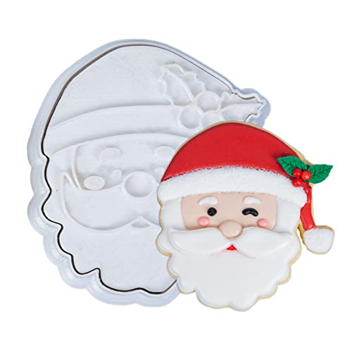 Flycalf Santa Claus Cookie Cutters with Stamper (3") - Christmas Plunger Stamp Mold for Baking