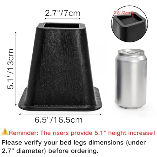 6-Inch Heavy Duty Bed & Furniture Risers (6 Pack) - Supports 2200 lbs, Black