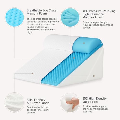 Adjustable Wedge Pillow Set - 3PC Memory Foam for Acid Reflux Relief