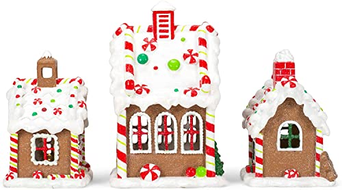 Red Gingerbread Village Porcelain Tea Light Set - Church & Houses, 6 Inches