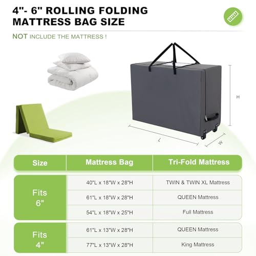 Heavy Duty Folding Mattress Bag with Wheels - Fits 6" Queen Size
