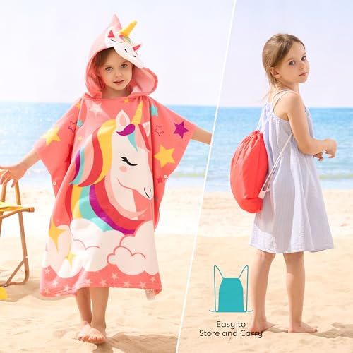 Joiedomi Kids Hooded Beach Towel Poncho - Quick Dry Microfiber, 30x30