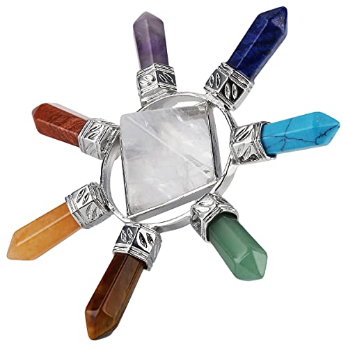 7 Chakra Quartz Pyramid Generator - 3.3-Inch Healing Crystal Ornament