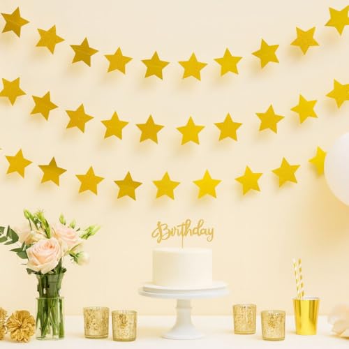 Glitter Gold Star Garland 20 ft x 3 in Stars - 2 Pack Holiday Streamers