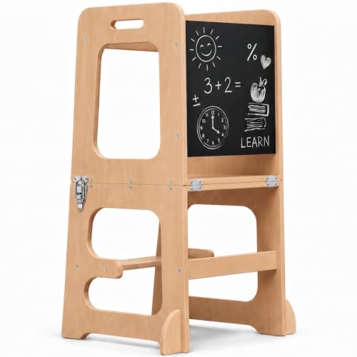 4-in-1 Foldable Toddler Learning Tower, Step Stool, Desk and Chair Set