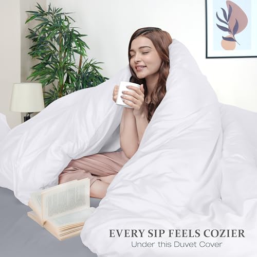 Queen Duvet Cover Set - 3-Piece Soft Microfiber Bedding with Zipper, White