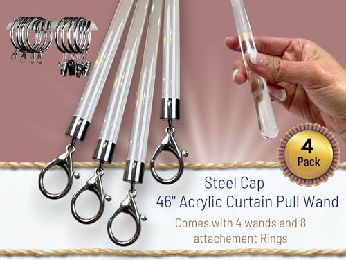 46-Inch Clear Acrylic Curtain Pull Wands - 4 Pack Heavy Duty Drapery Rods