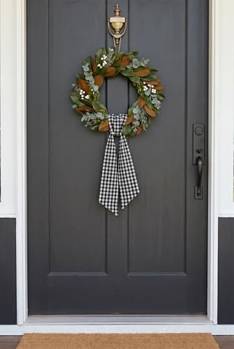 Black and White Gingham Wreath Sash - 5.1 x 54.3 Inch Checkered Plaid Door Ribbon
