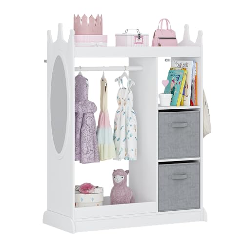 UTEX Kids Dress Up Storage with Crown Design & 2 Fabric Bins - White