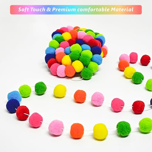 4-Pack Rainbow Pom Pom Garland, 33ft Felt Ball Banner for Party Decor