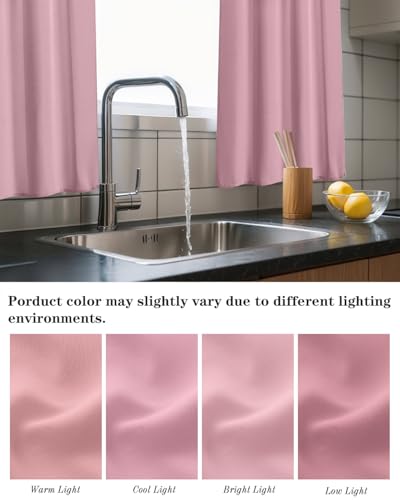 3-Piece Pink Blackout Curtain Set with Valance & Tiers, 27x36