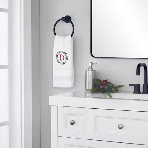 SKL Home Wreath Monogram Hand Towel Set-2pc, Embroidered D, White