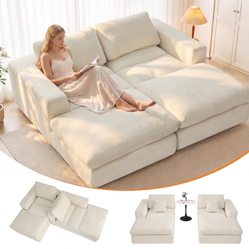 Oversized Modular Double Chaise Lounge Sofa Bed with Memory Foam, Beige