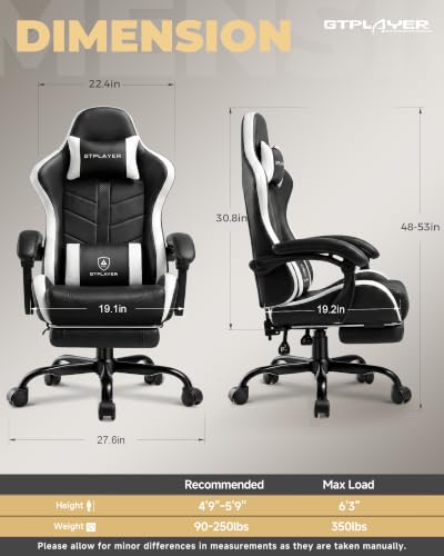Ergonomic Gaming Chair with Footrest, Reclining Computer Chair for Office