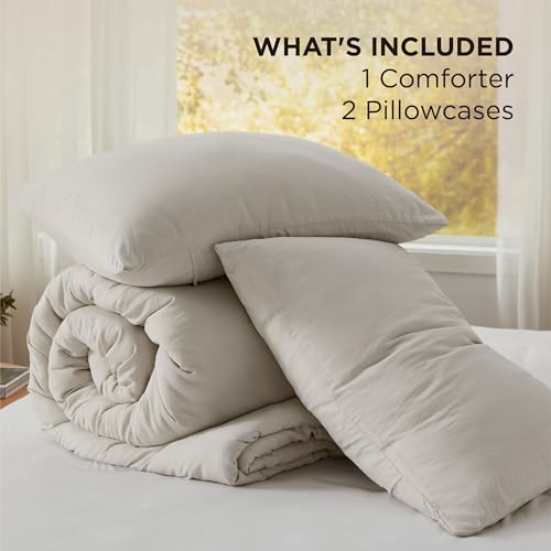 Bedsure King Comforter Set Beige Soft Prewashed All-Season Bedding