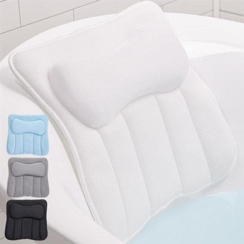 GORILLA GRIP Bath Pillow - 4D Mesh FlexComfort Headrest with 6 Strong Suction Cups | Luxury Machine Washable, White