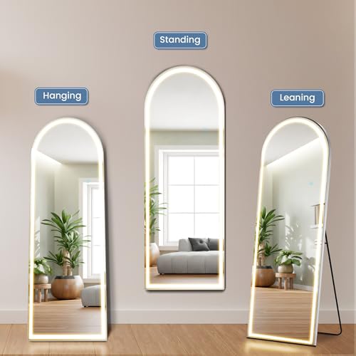 Arched LED Full Length Mirror 20"x63" - Dimmable Lighted Floor Mirror