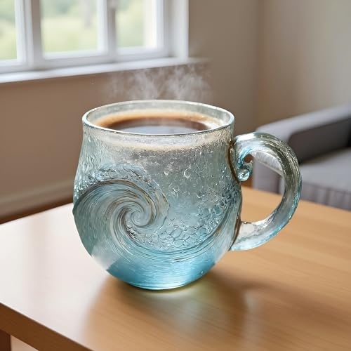 Ocean Wave Glass Mug - Retro Sea Glass Coffee Cup for Home & Office