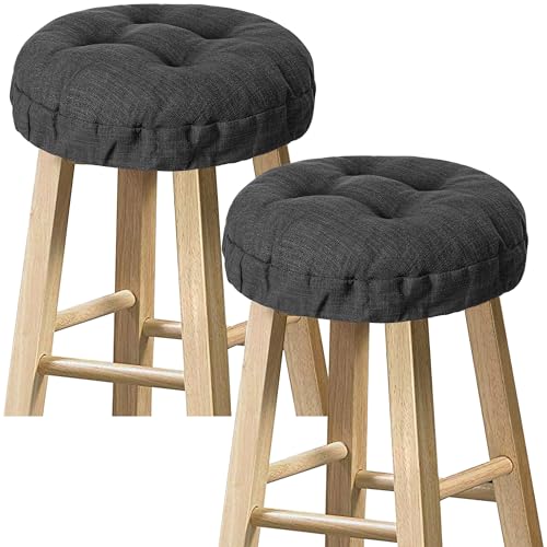Round Bar Stool Covers - Set of 2 Cushioned Seat Covers, 14 Inch, Black