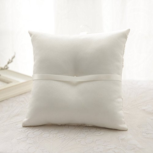 Ivory Wedding Ring Bearer Pillow with Lace and Pearl Detail 8.26 Inch