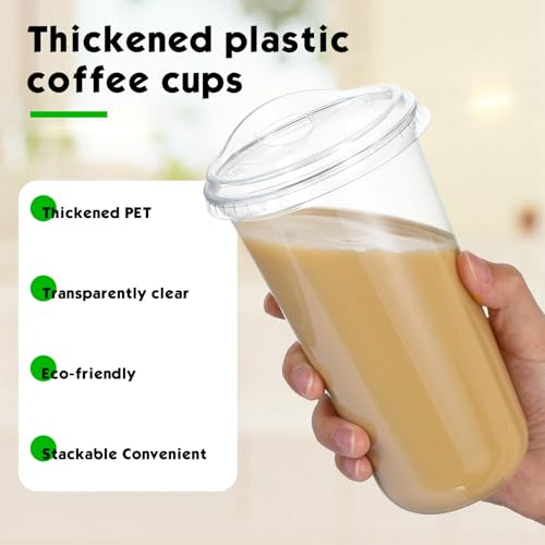Baderke 50 Pack 20 Oz Clear Plastic Cups with Lids - Strawless Sip Design