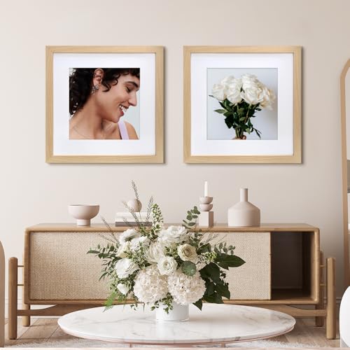 Natural 23x23 Inch Wood Photo Frame with Mat – Home Decor, Wall Mountable