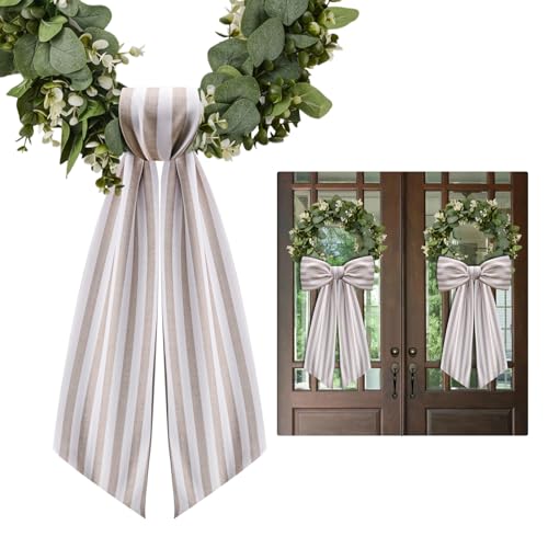 2 Pack Beige and White Stripe Wreath Sash for Front Door Porch Decor
