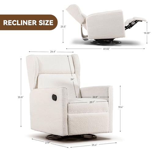Teddy Fabric Nursery Swivel Rocking Recliner Chair - Beige
