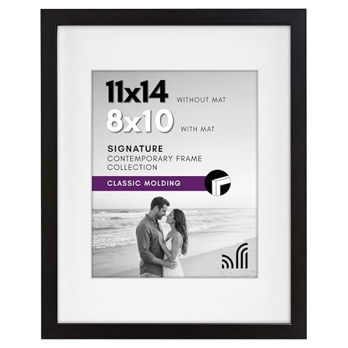 11x14 Black Picture Frame with Mat & Shatter-Resistant Glass for Wall Display