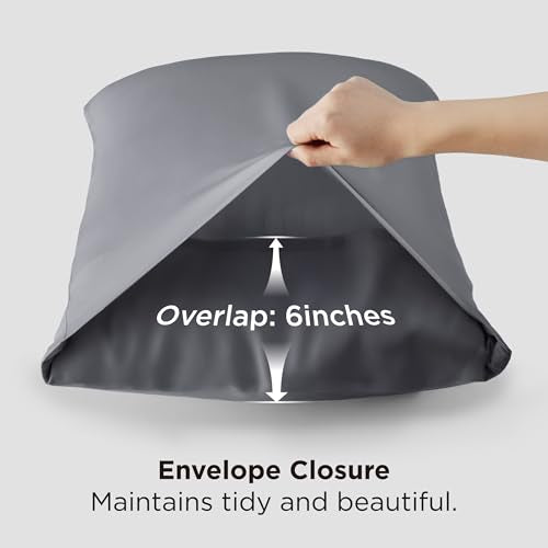 Bedsure Bamboo Pillow Cases Queen Size Set of 2 - Cooling & Silky Dark Grey