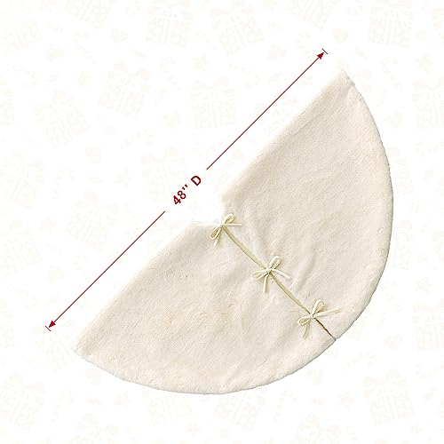 48-Inch Faux Rabbit Fur Christmas Tree Skirt - Elegant Holiday Decor, White