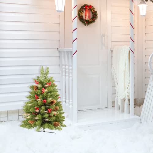 HomeKaren 30-Inch Prelit Christmas Tree (Green) Battery-Operated with Red Berries & Pine Cones