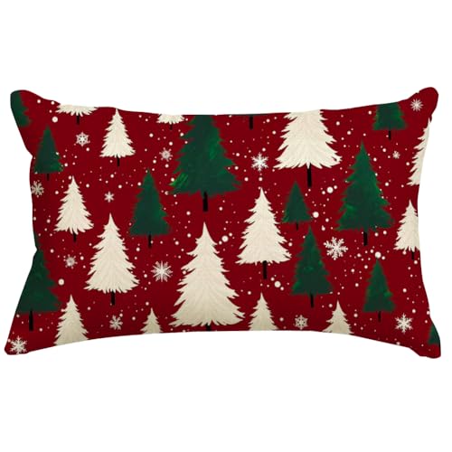 RABUSOFA Christmas Pillow Cover 12x20 Inches Red Tree Outdoor Decor