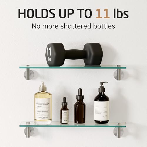 20-Inch Tempered Glass Bathroom Wall Shelf, 3-Pack with Stainless Brackets