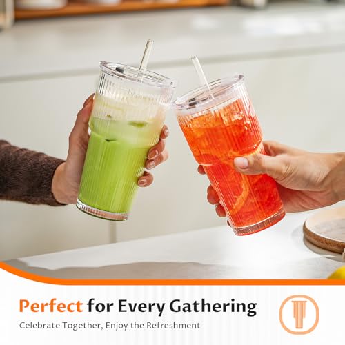 20oz Glass Iced Coffee Cups with Lids and Straws - 2 Pack Reusable Tumblers